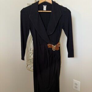 Vintage Y2K CACHE Faux Wrap Leather Buckle Dress XS
